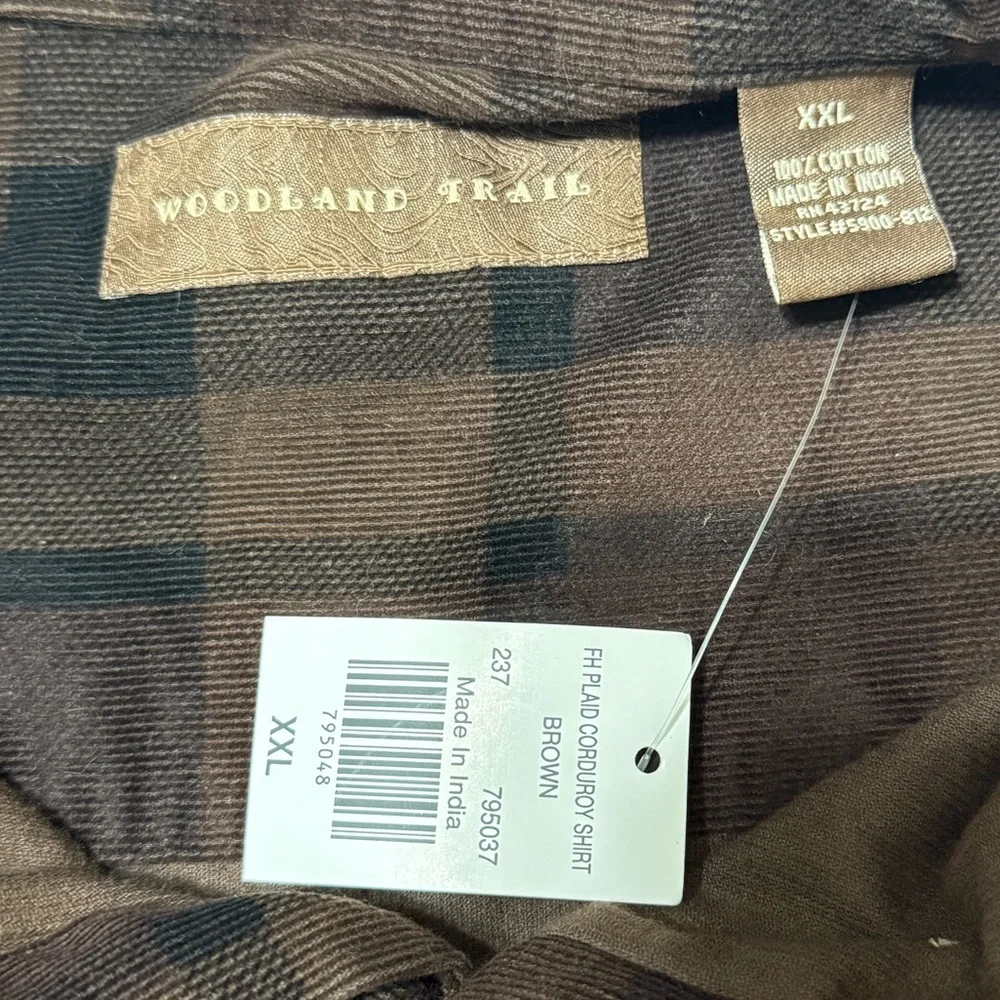 Woodland Trail NWT Plaid Corduroy Button Down Shirt Brown men’s Size XXL